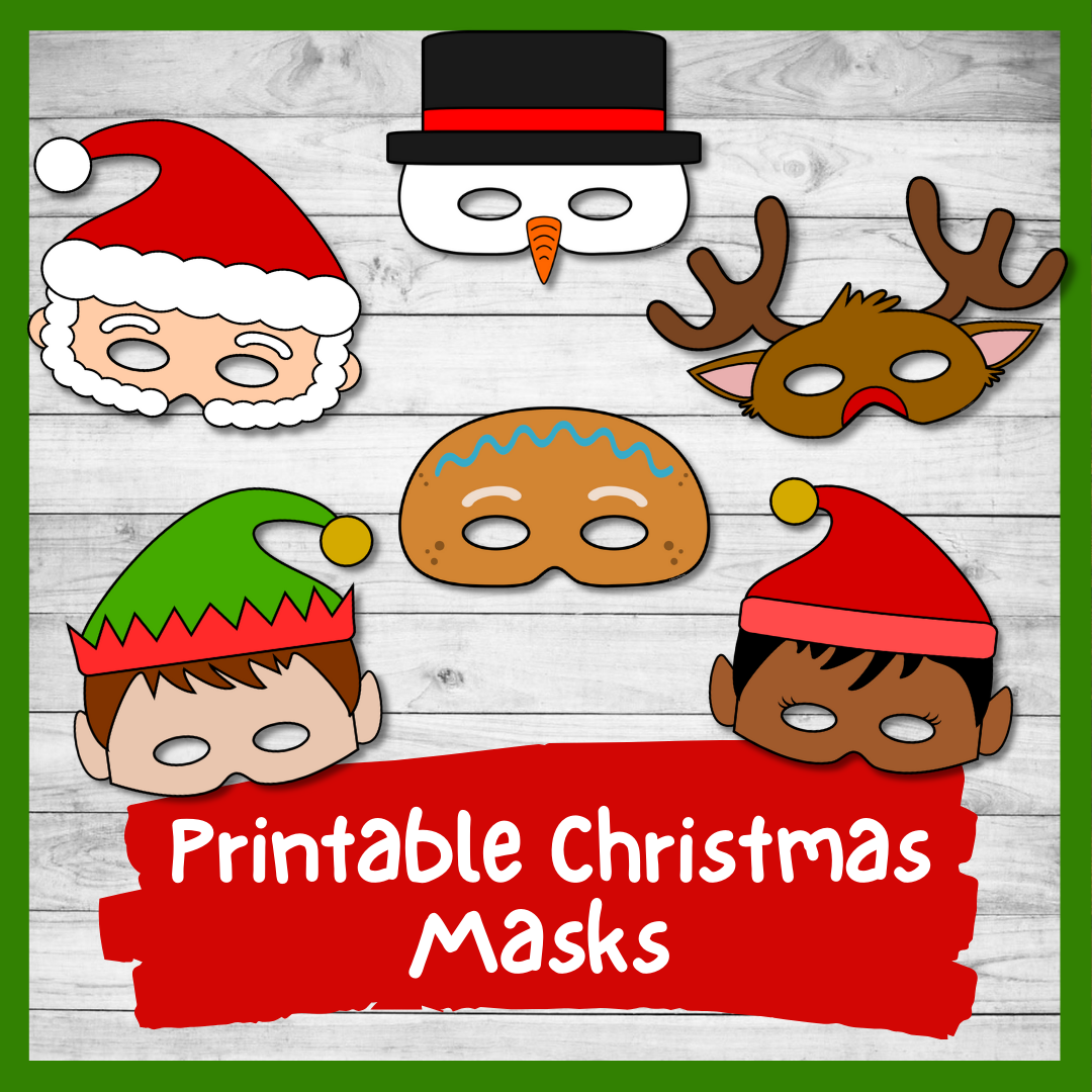 Printable christmas masks color and plain templates