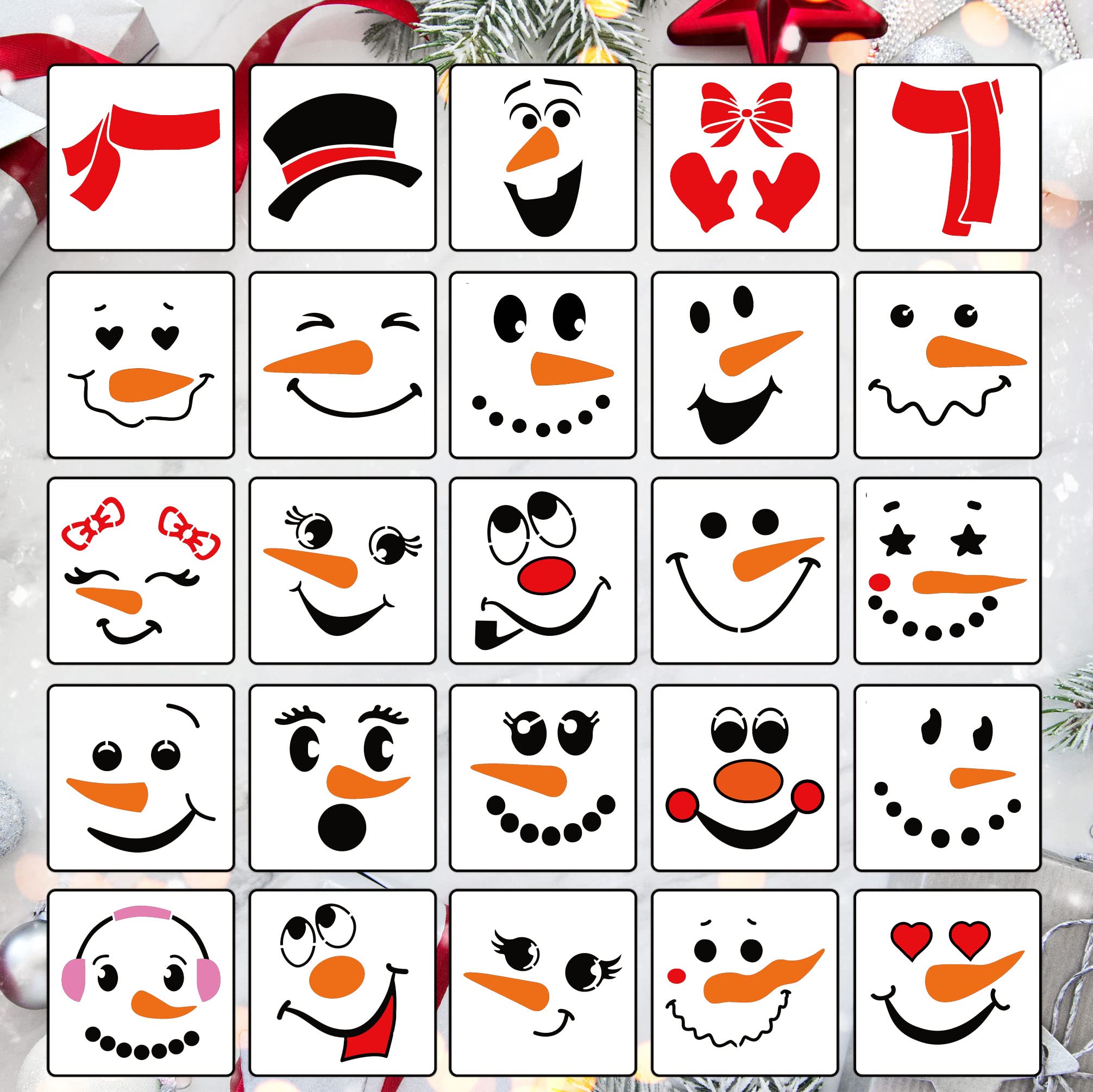 Snowman faces stencilâ christmas stencils reusable holiday drawing stencils for painting on wood block wall paper fabric arts crafts sewing