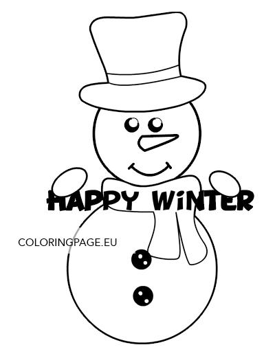 Snowman happy winter printable coloring page