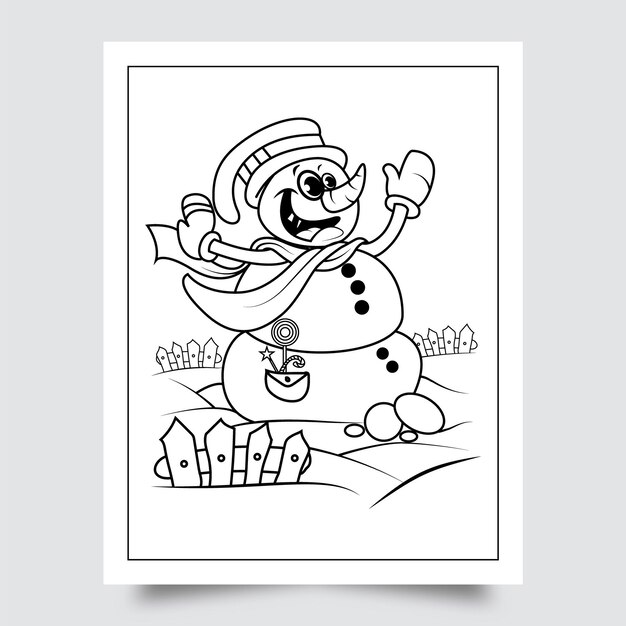 Premium vector happy snowman coloring page
