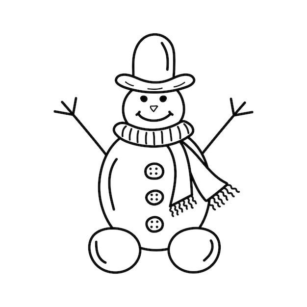 Premium vector ãute snowman in hat and scarf in doodle style new year christmas and winter character