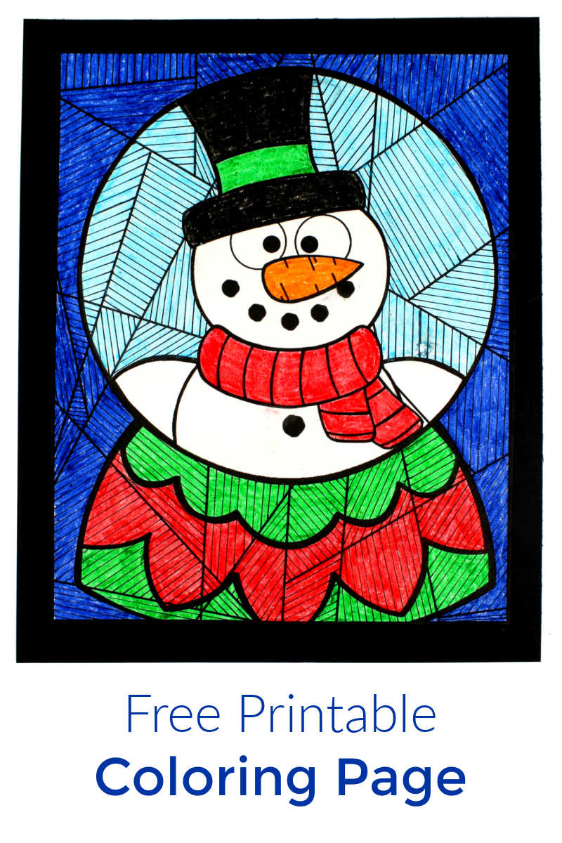 Free printable snowman snow globe coloring page