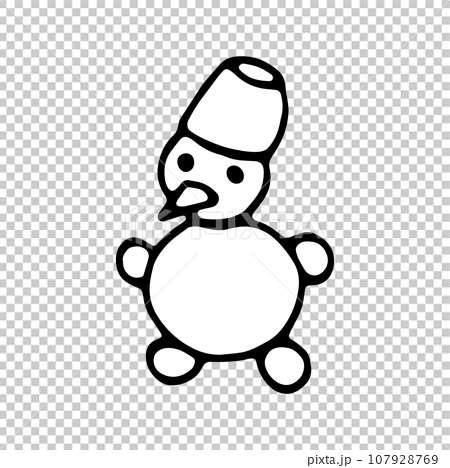 Snowman black and white coloring book in doodle