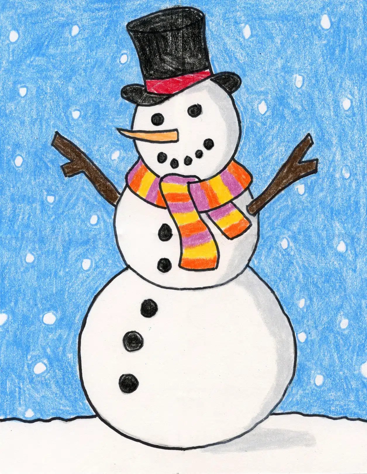 Easy how to draw a snowman tutorial video and coloring page