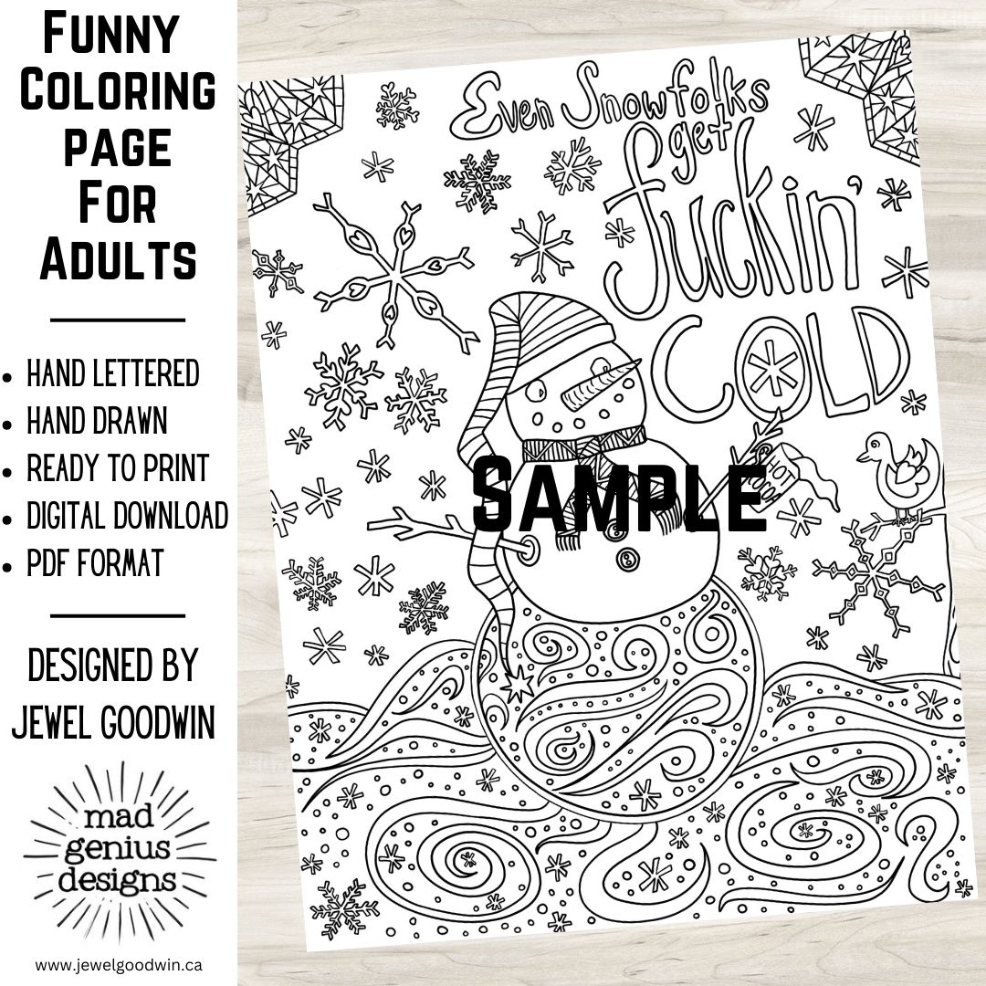 Sweary snowman is cold downloadable coloring page pdf