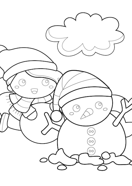 Premium vector kids and snowman coloring pages a for kids and adult