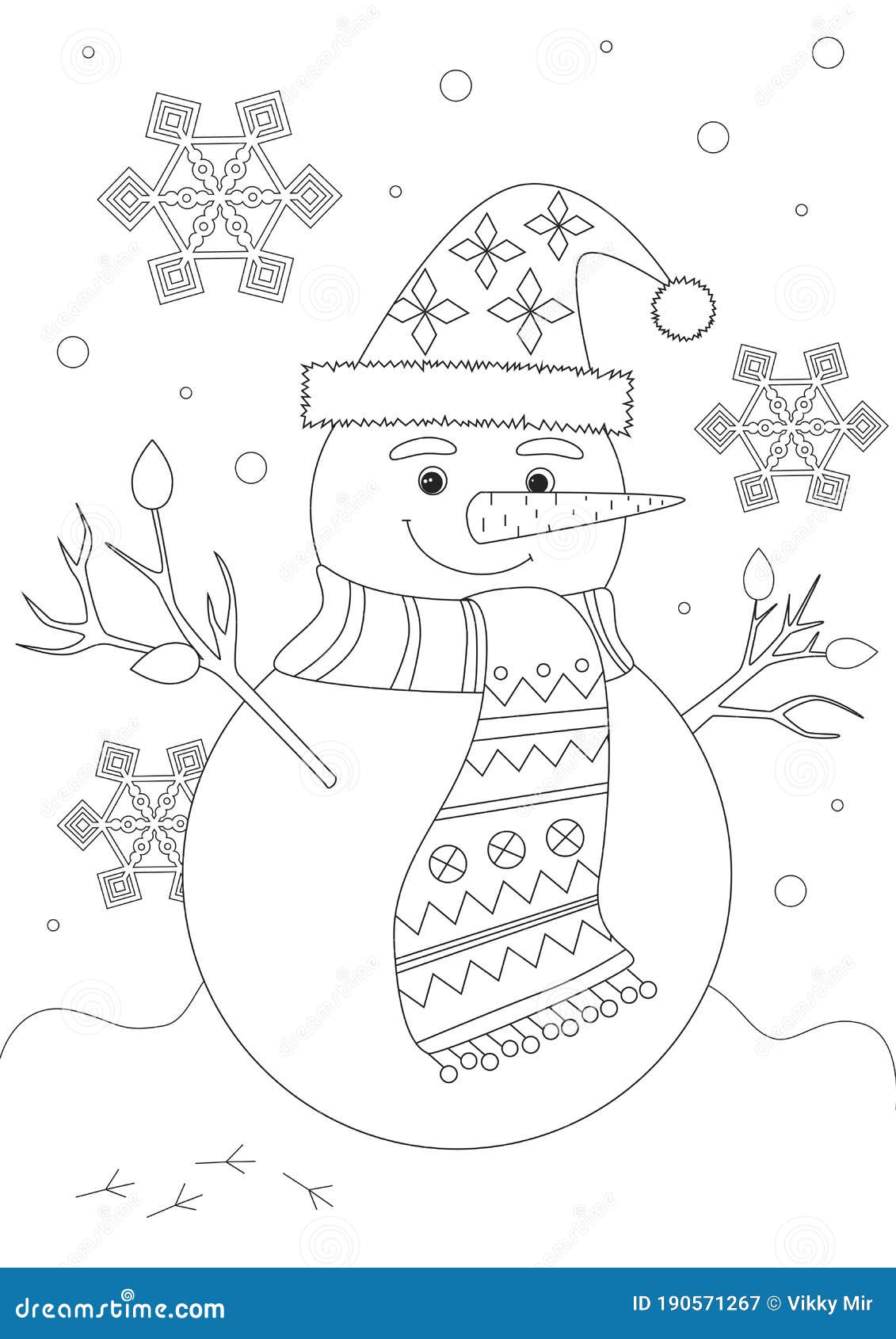 Coloring page with a snowman as a concept of christmas winter cold outline vector stock illustration for print in a format stock vector