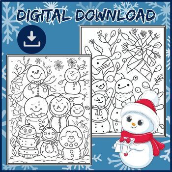 Snowmen snowflakes and winter scenes coloring pages activity tpt