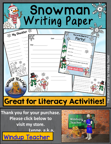 Snowman writing paper color bw activity sheets teaching resources