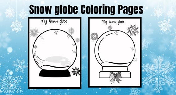 Snow globe coloring page winter snow scene printable writing paperset of digital only