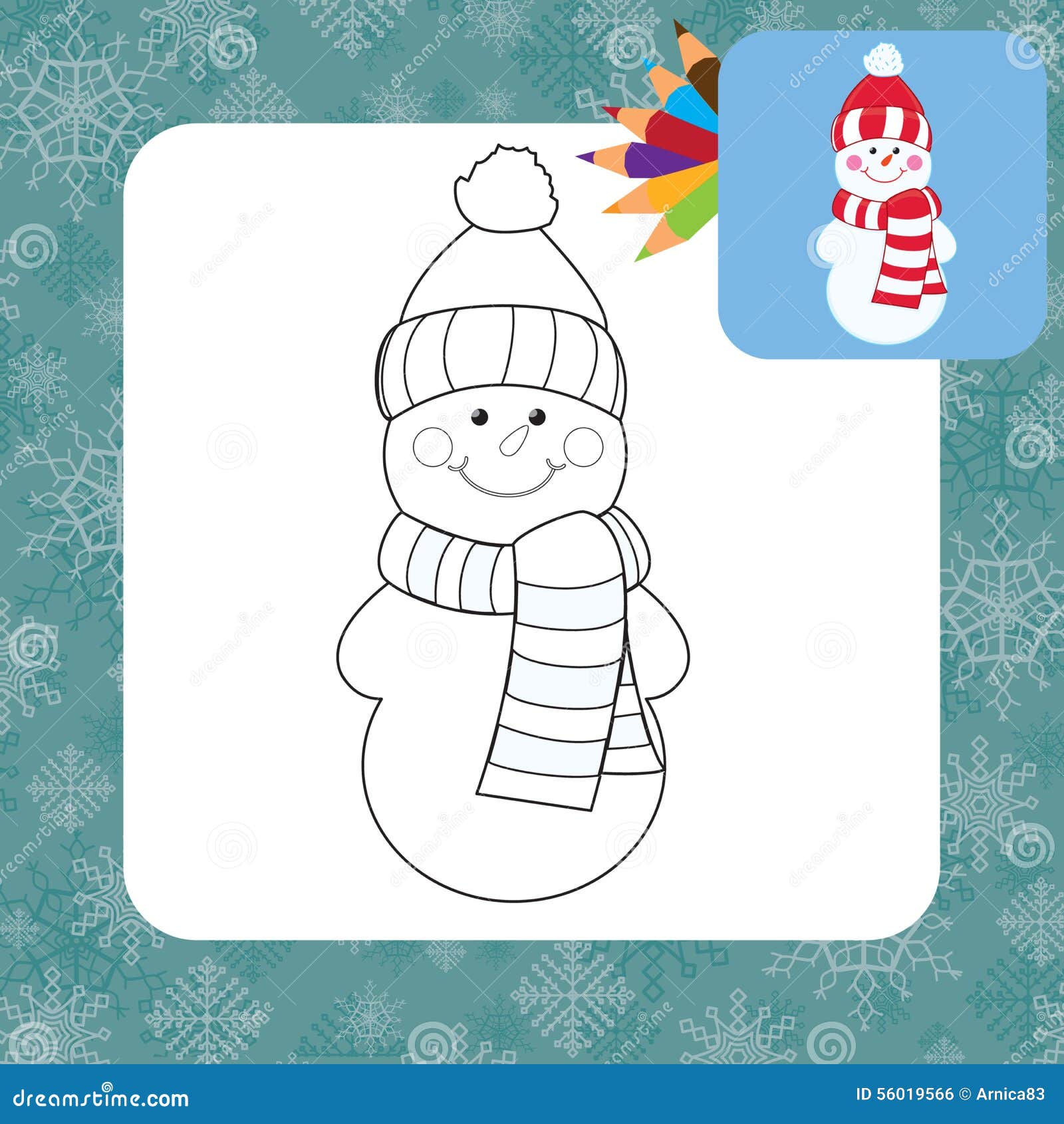 Cartoon snowman coloring page stock vector