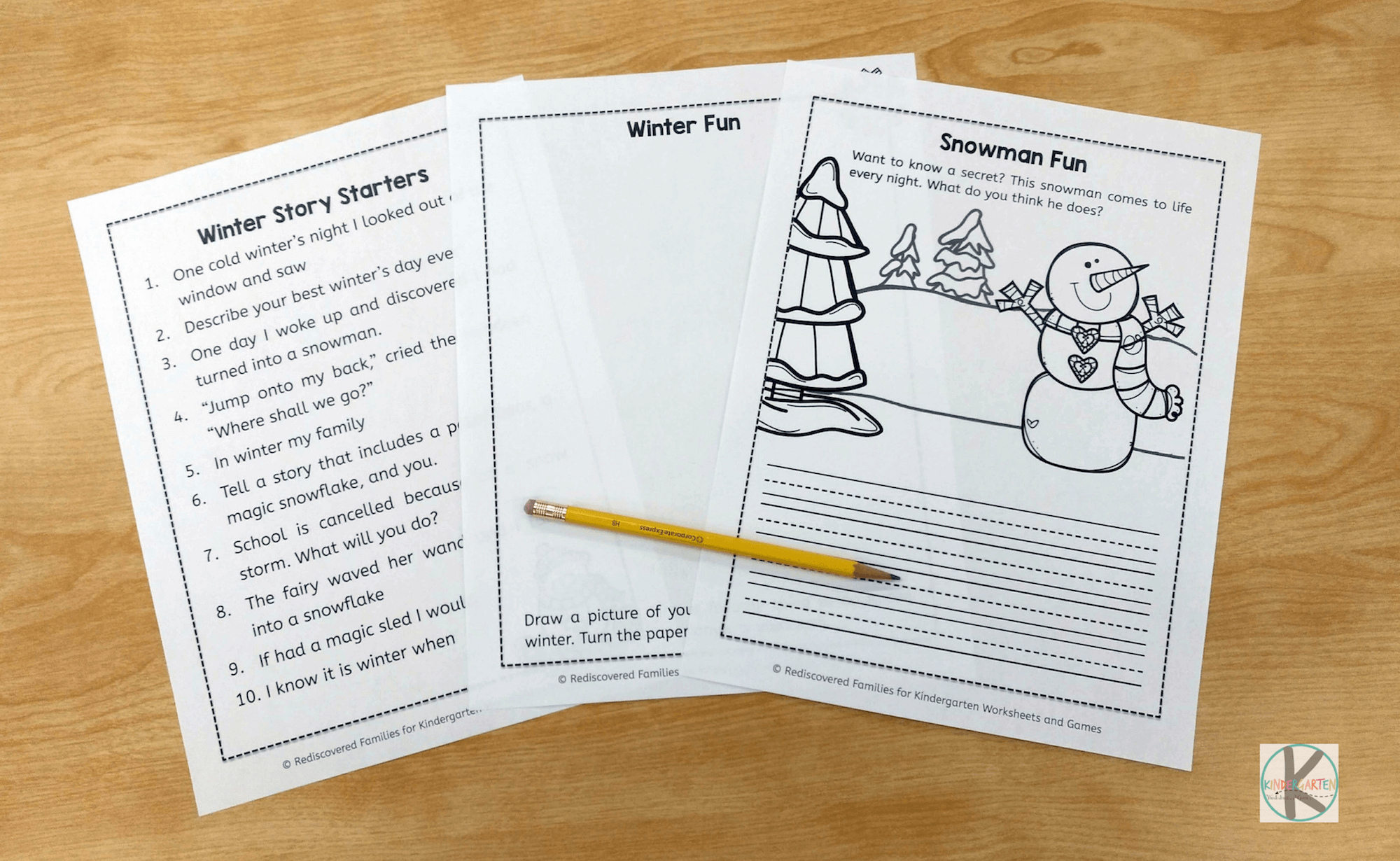 Free winter writing prompts kindergarten