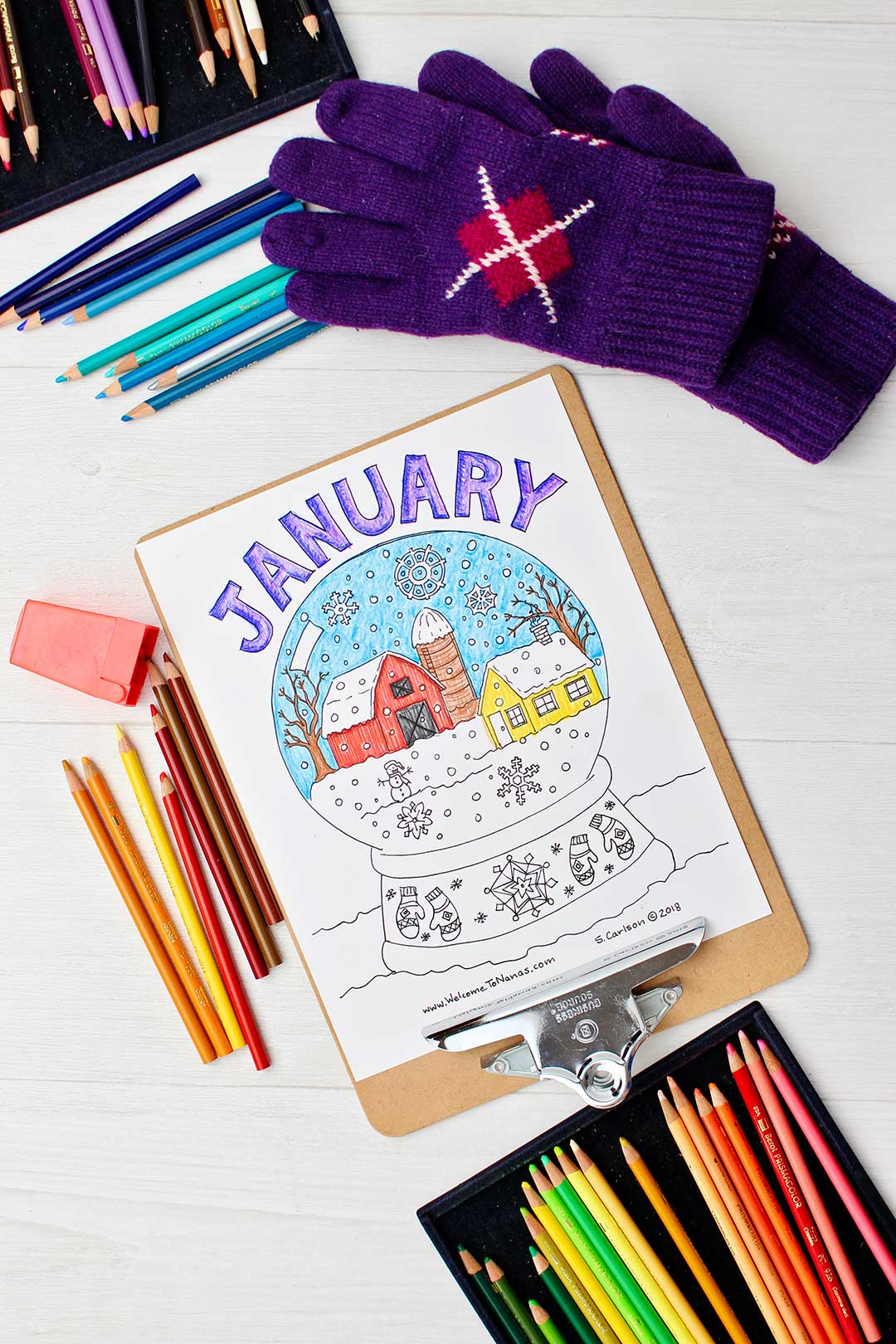 Snow globe january coloring page