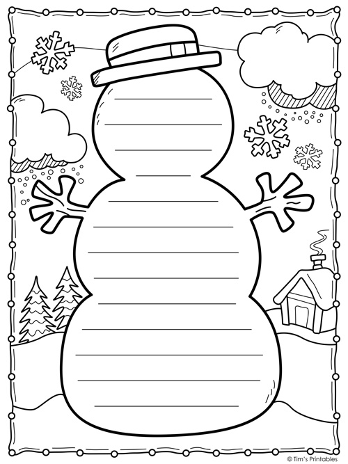 Snowman writing paper templates â tims printables