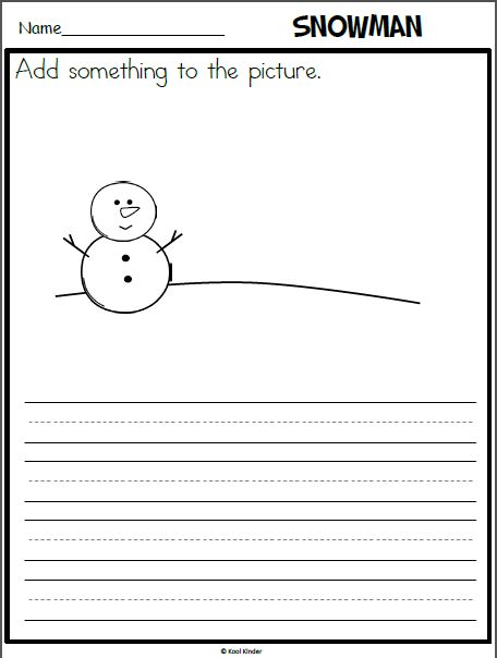 Snowman writing page with picture prompt made by teachers kindergarten writing prompts first grade writing snowman writing