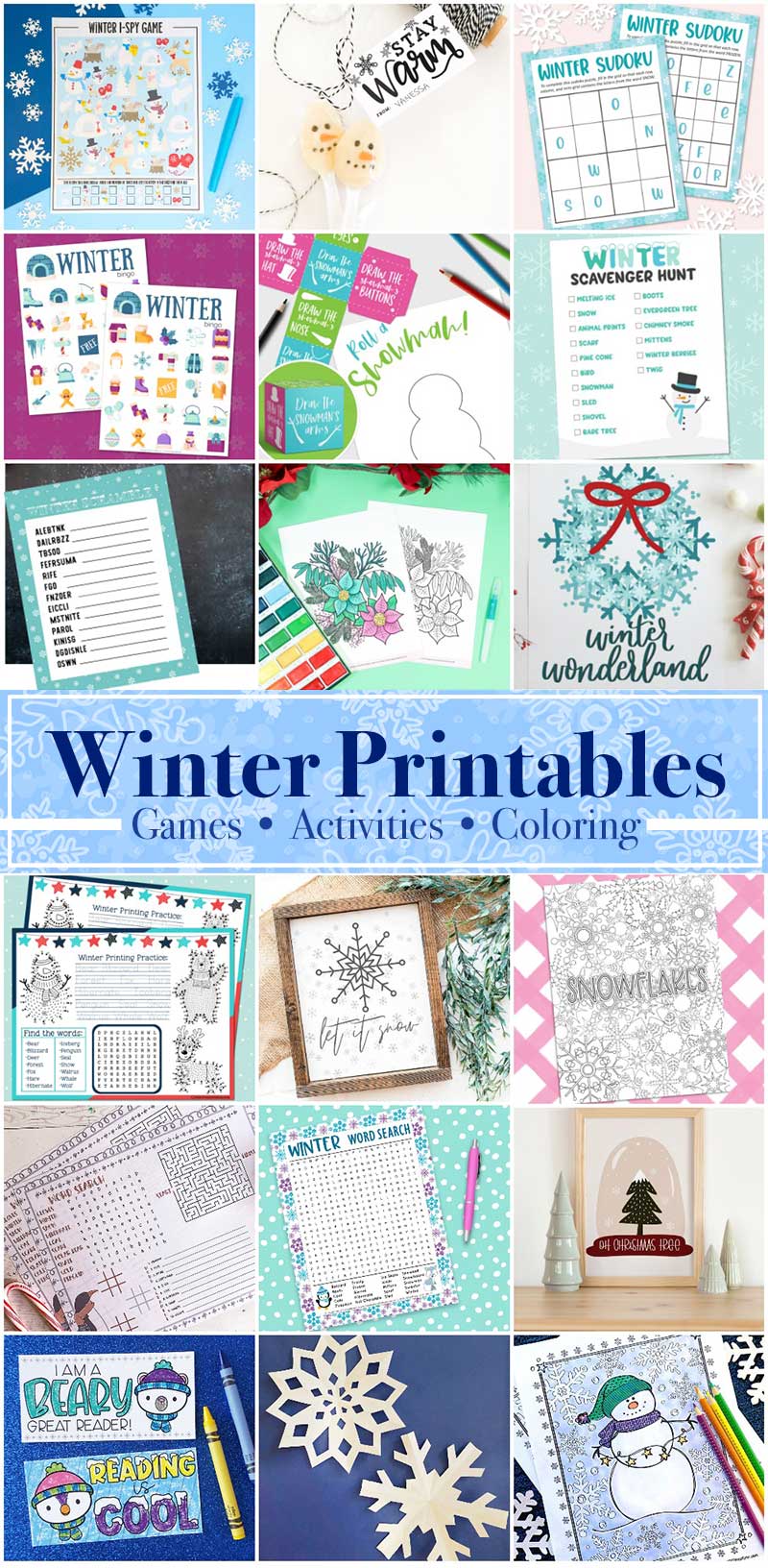 Snowman coloring page and winter printables
