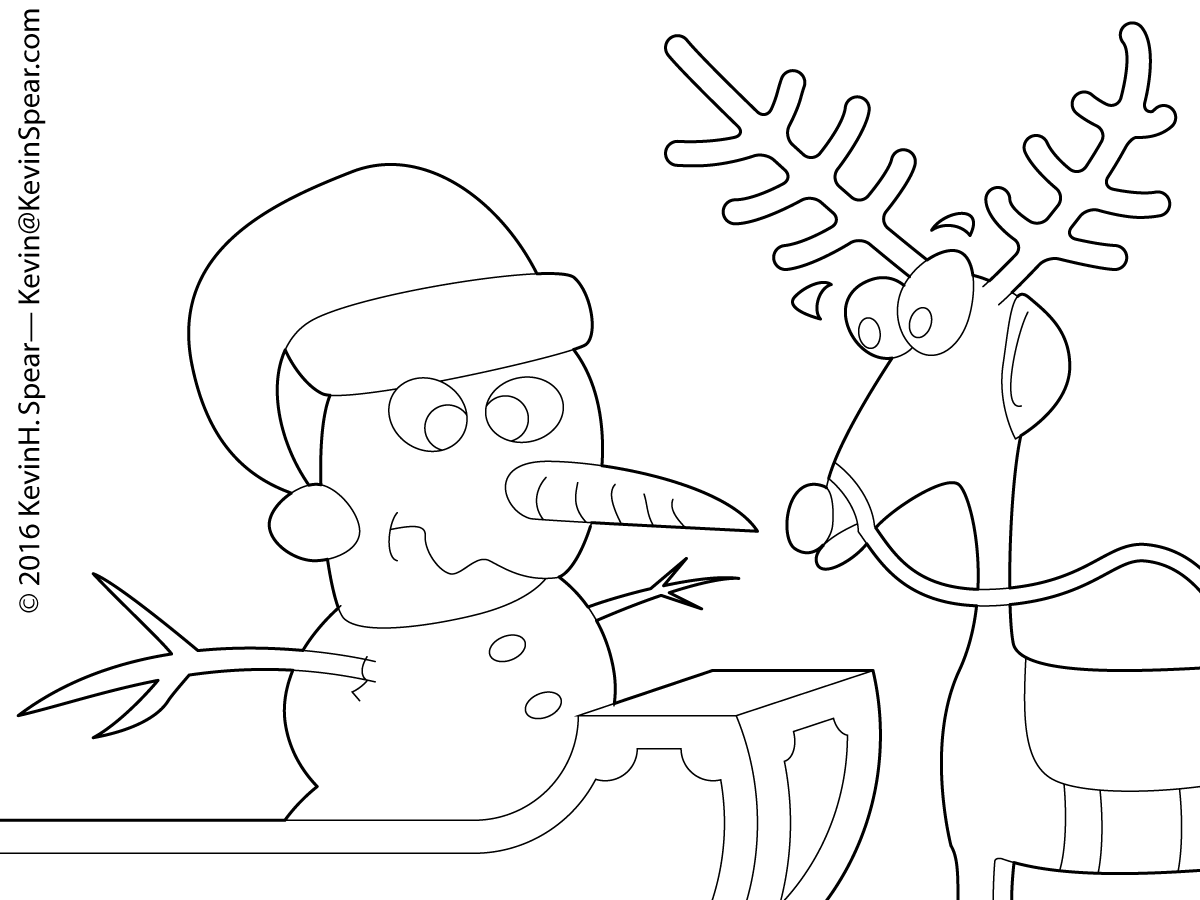 Reindeer and snowman coloring page merry christmas