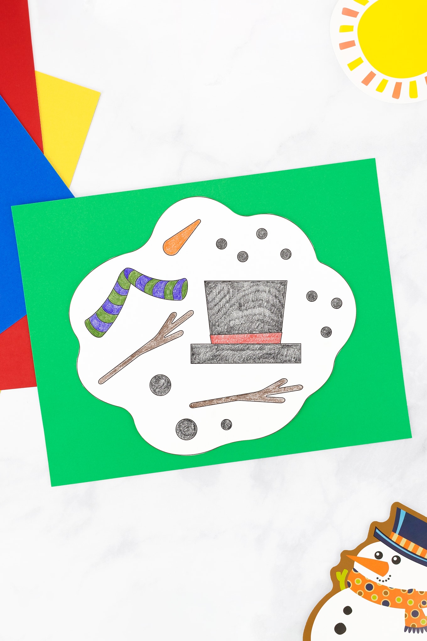 Melting snowman coloring page