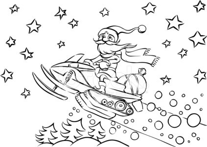 Coloring book santa claus riding on snowmobile stock clipart royalty