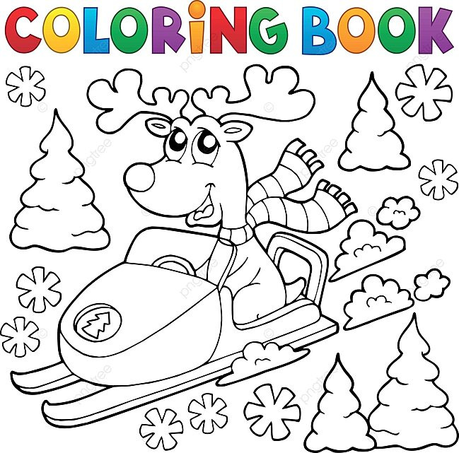 Coloring book reindeer in snowmobile happy colouring scarf vector happy colouring scarf png and vector with transparent background for free download
