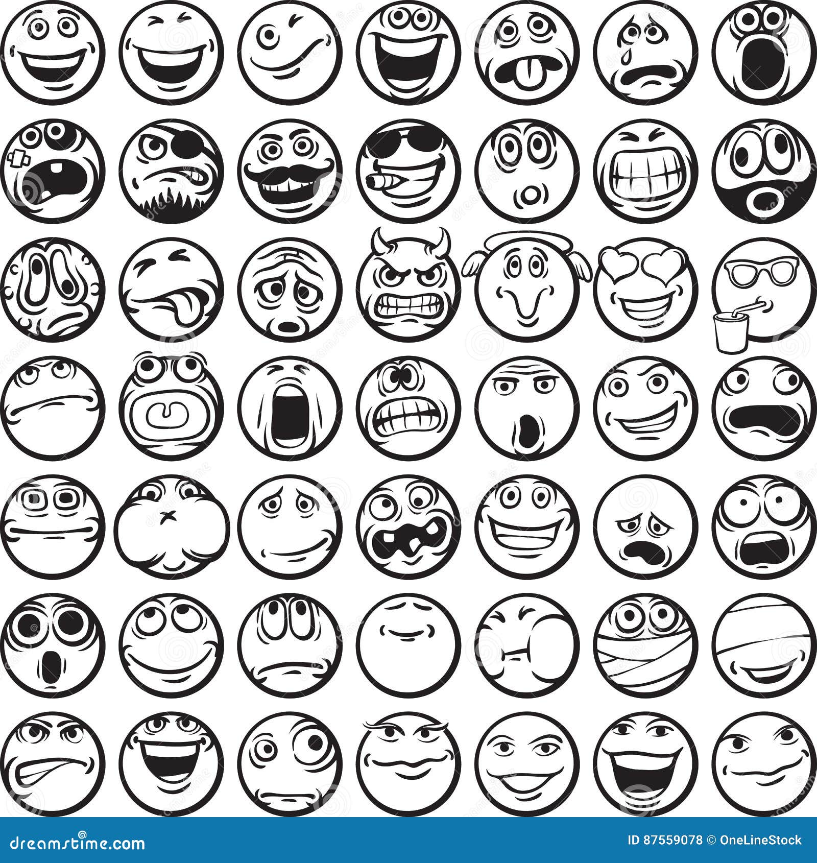 Coloring book of happy faces stock vector