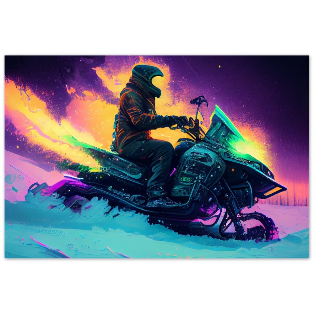 Hallucinogenic snowmobiling aluminum wall art