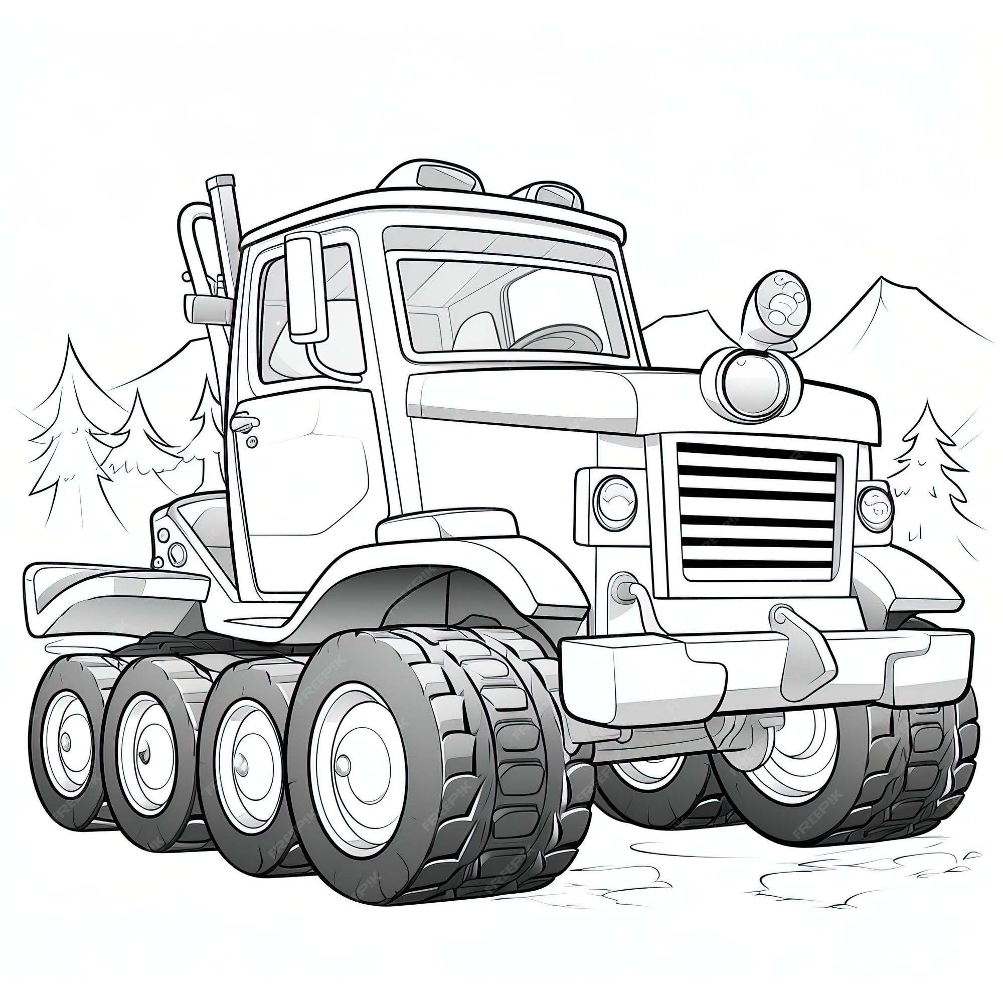 Premium vector a cartoon snowplow with a blade moving a pile of snow coloring book