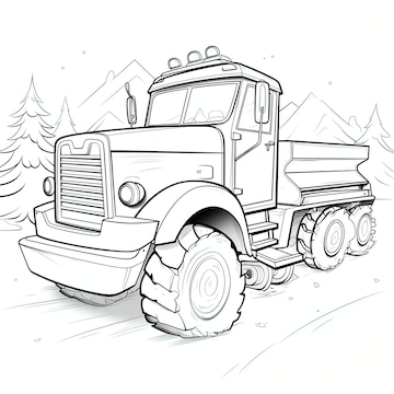 Premium vector a cartoon snowplow with a blade moving a pile of snow coloring book
