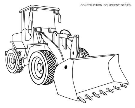 Children linear drawing for coloring book construction equipment loader bulldozer in linear industrial machinery and equipment isolated vector on white royalty free svg cliparts vectors and stock illustration image