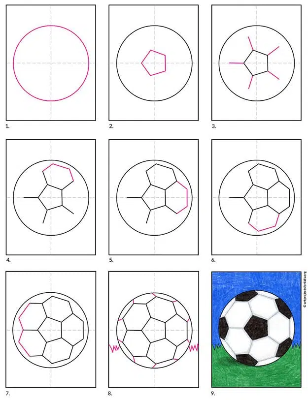 Easy how to draw a soccer ball tutorial and soccer ball tutorial