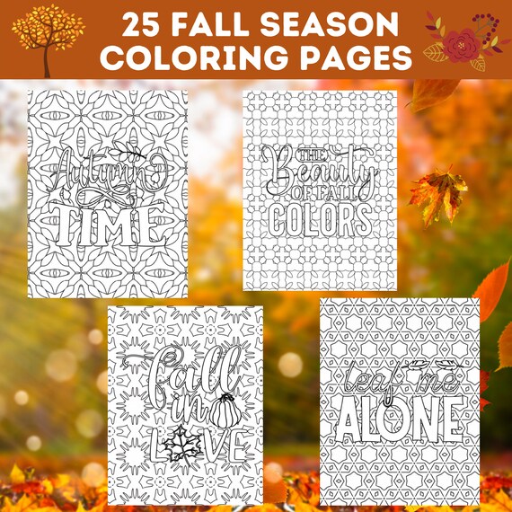 Fall season coloring pages bundle i love fall printable coloring page pumpkin spice autumn football thanksgiving instant download