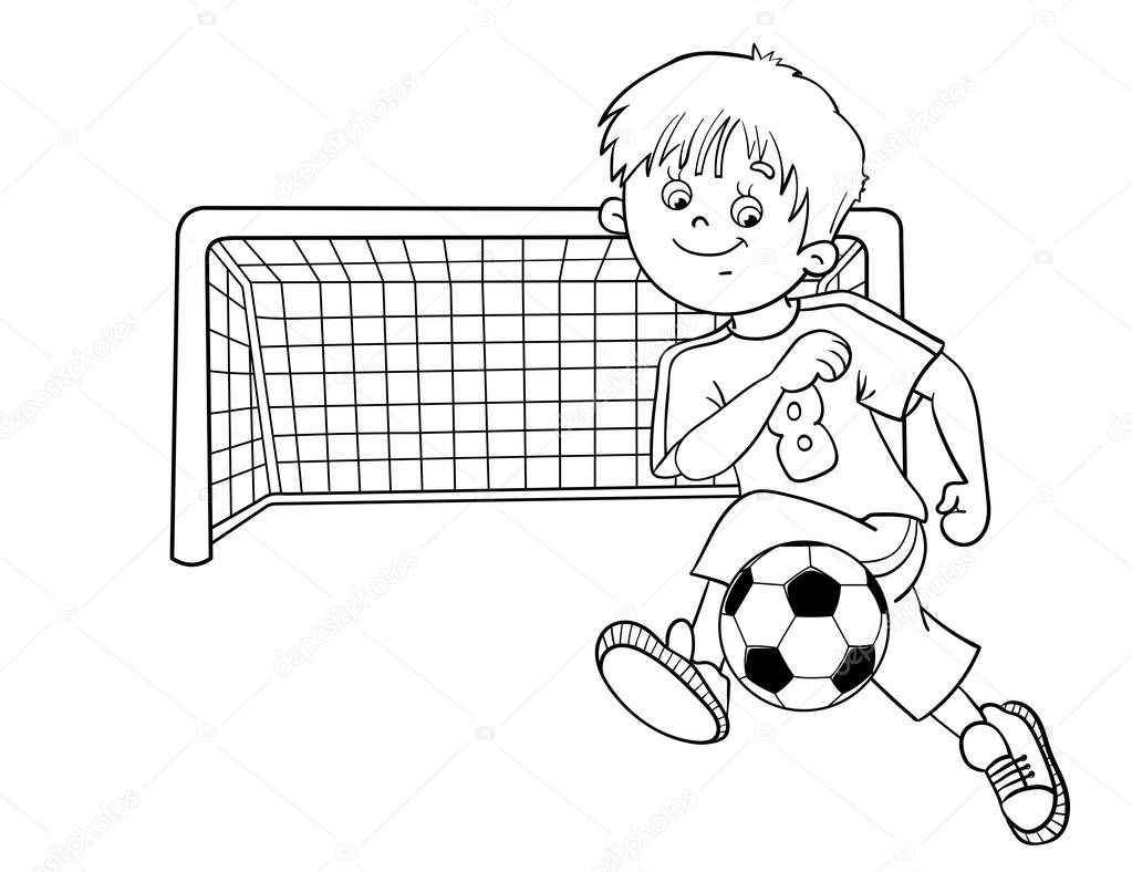 Coloring page outline of a soccer boy stock vector by oleon
