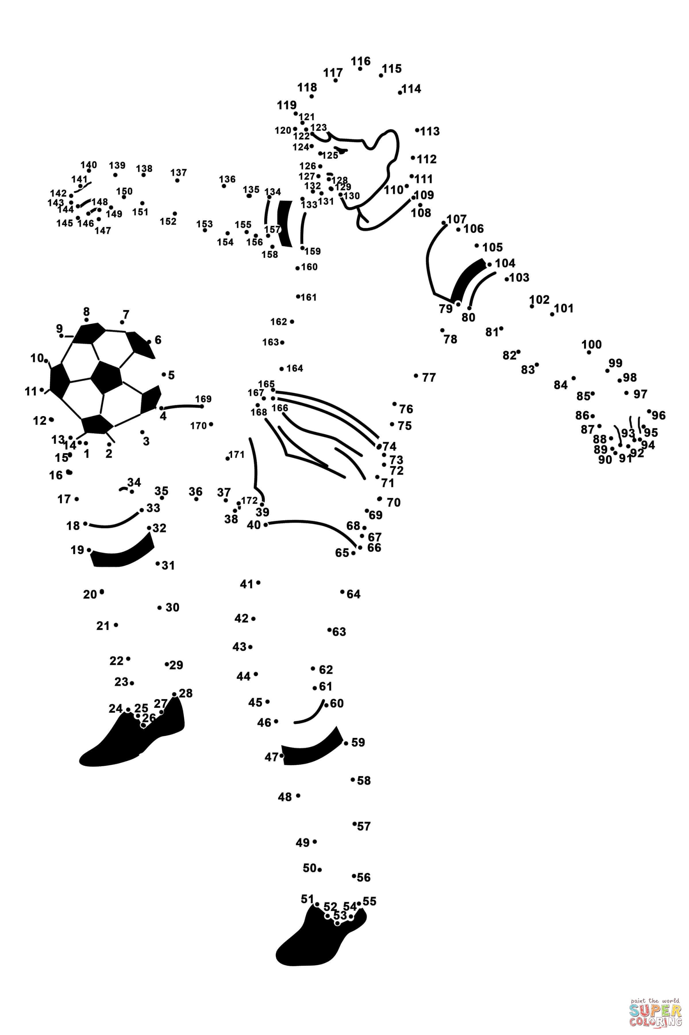 Soccer player dot to dot free printable coloring pages dots free soccer players sports coloring pages