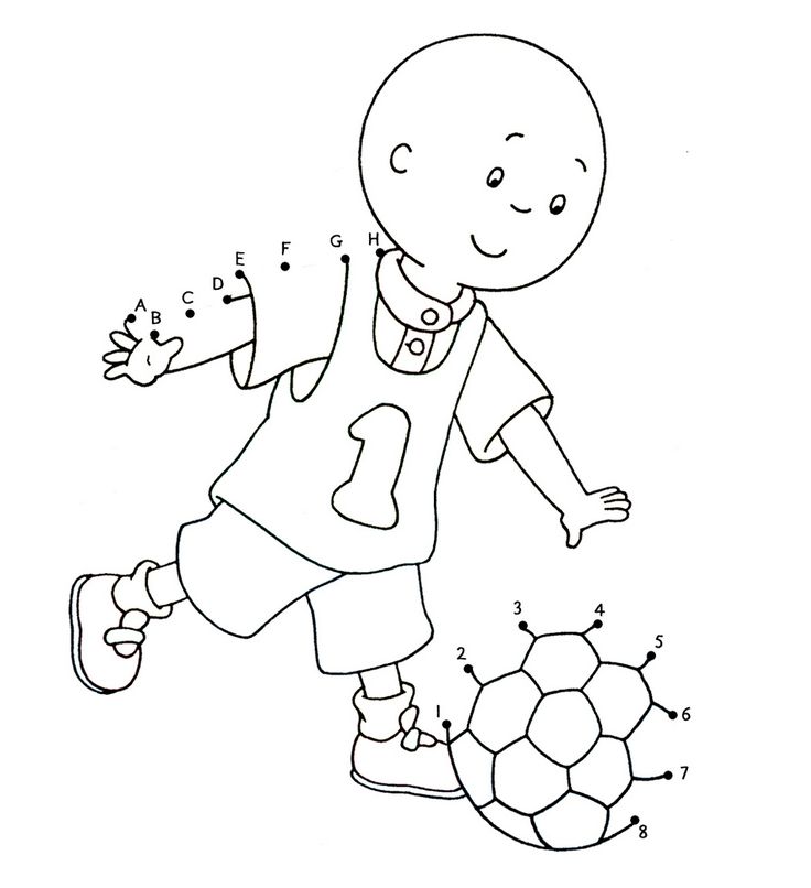 Caillou playing soccer connect the dots page owl coloring pages sports coloring pages bear coloring pages