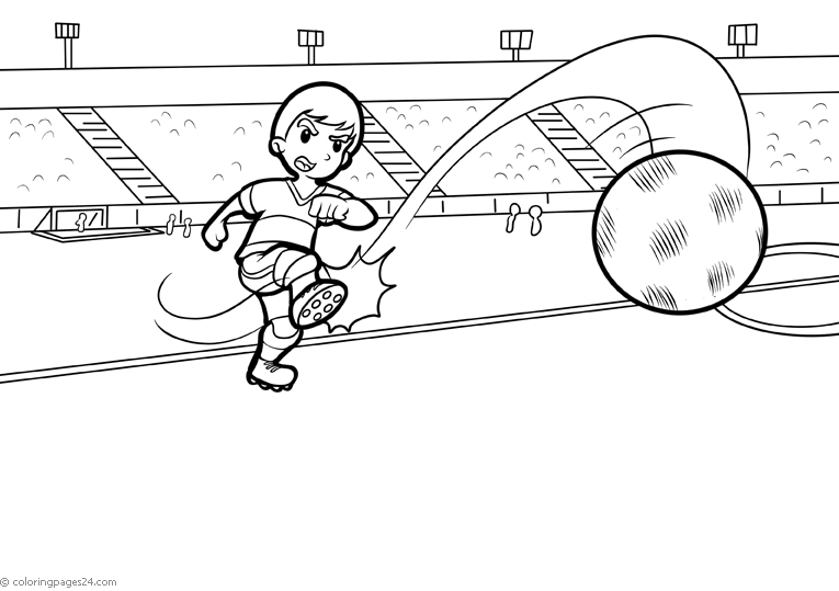 A boy in an arena shoots a football away coloring pages