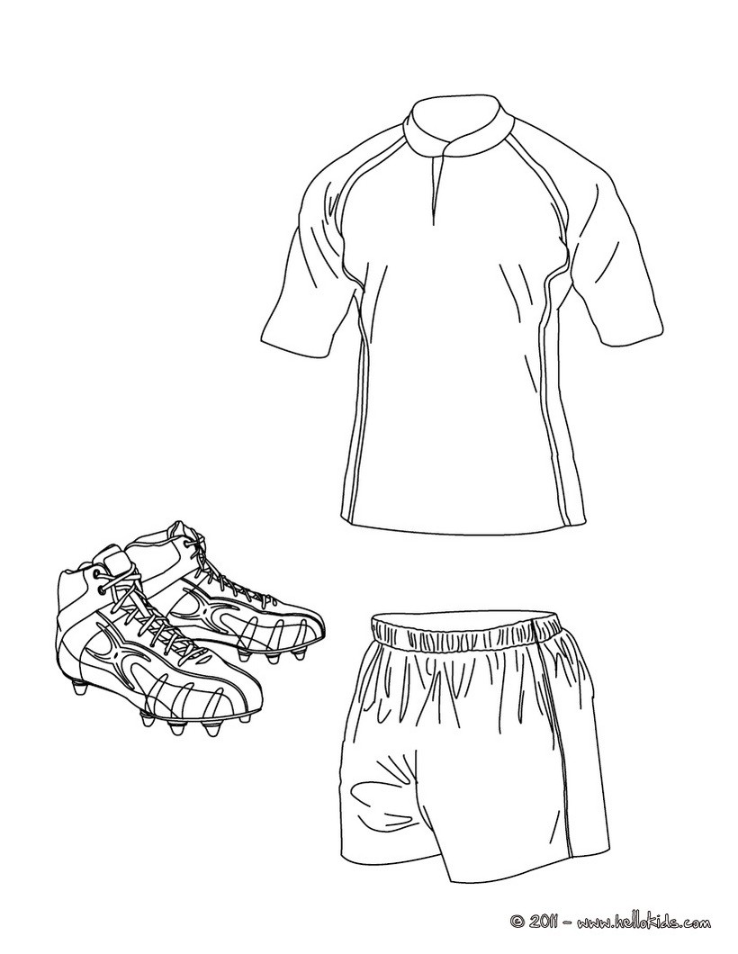 Rugby shirt shorts and shoes coloring pages