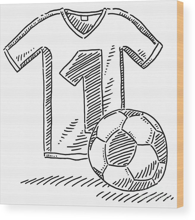 Soccer jersey ball symbol drawing wood print by frank ramspott