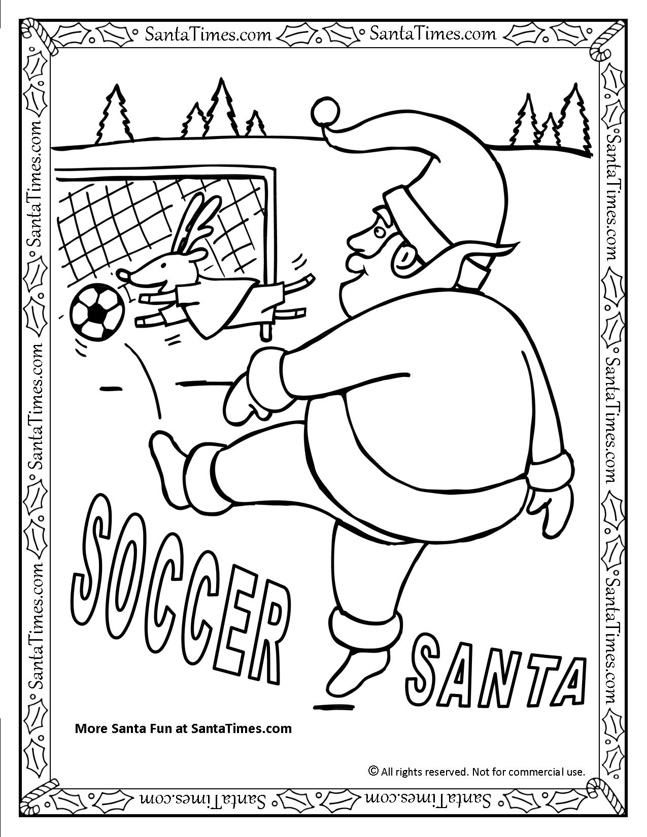 Soccer santa printable coloring page