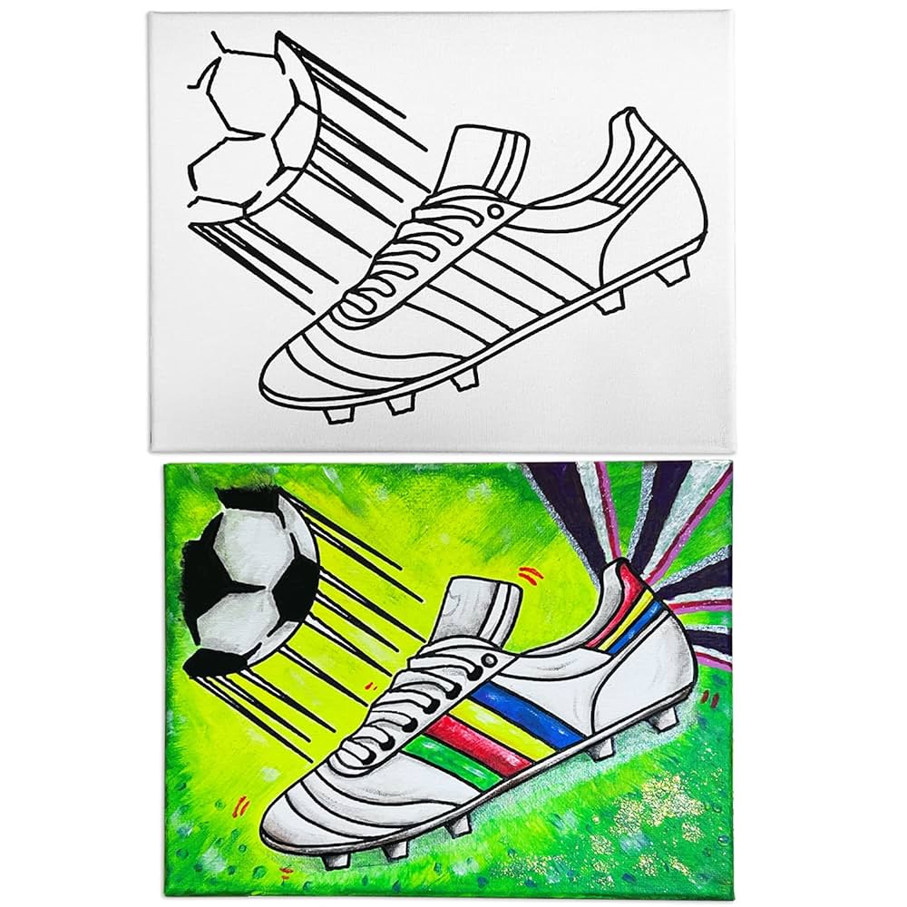 Copa del mundial soccer shoe football boots theme canvas painting kids adults sport theme pre drawn stretched canvas backyard mundial party summer camps paint party favor x inches