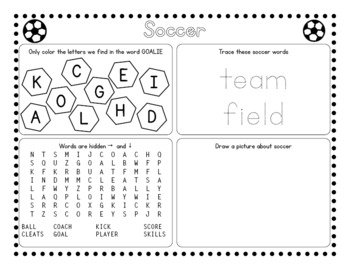 Soccer activity page placemat