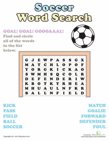 Word search soccer worksheet education worksheets for kids kids pages sports theme classroom