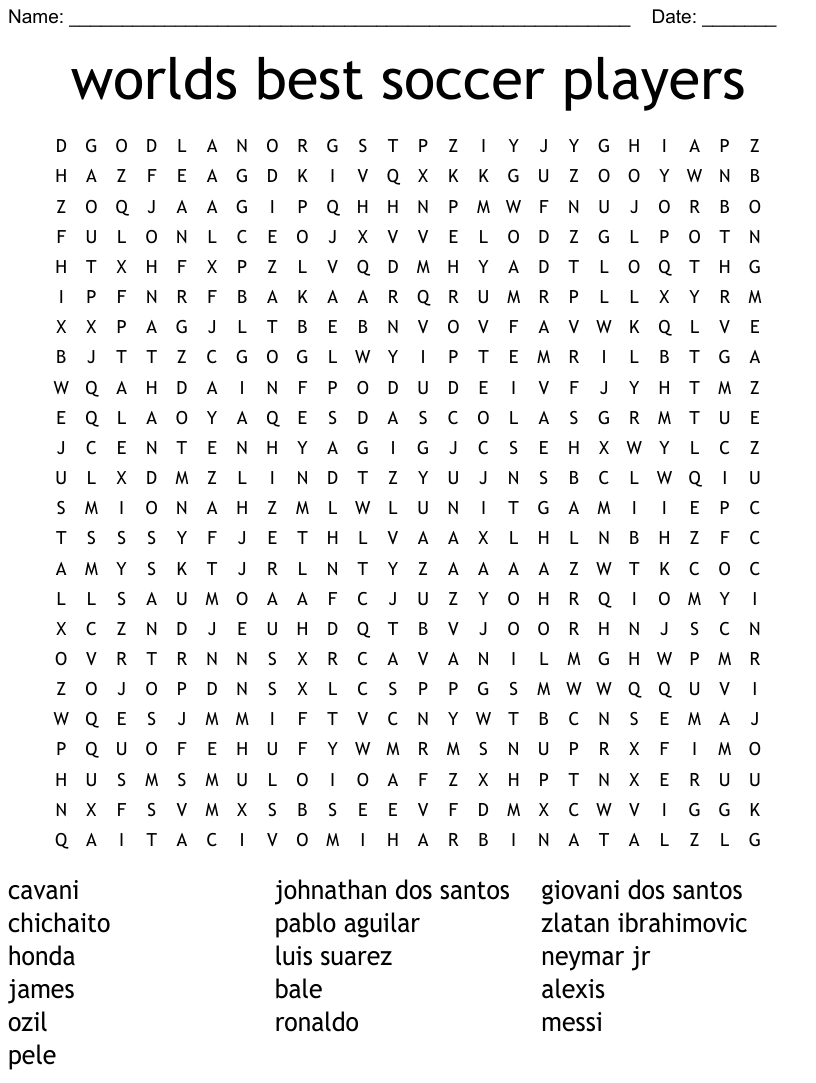 Worlds best soccer players word search