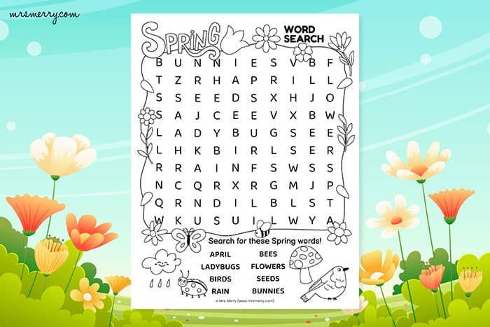 Spring word search puzzle free printable mrs merry