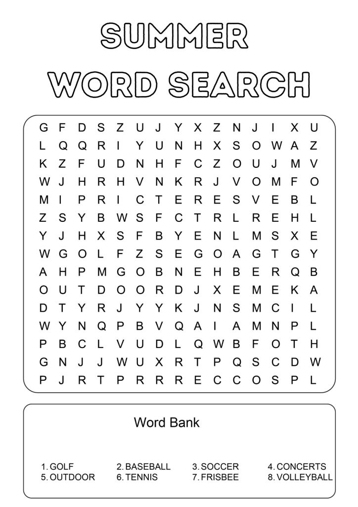 Free summer word search printables for kids
