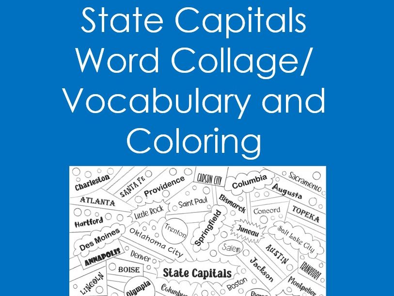 United sta capitals word collage coloring social studies history teaching resources