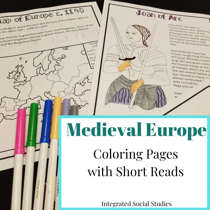 Medieval history coloring pages with short reads â integrated social studies