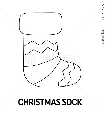 Coloring page with christmas sock for kids