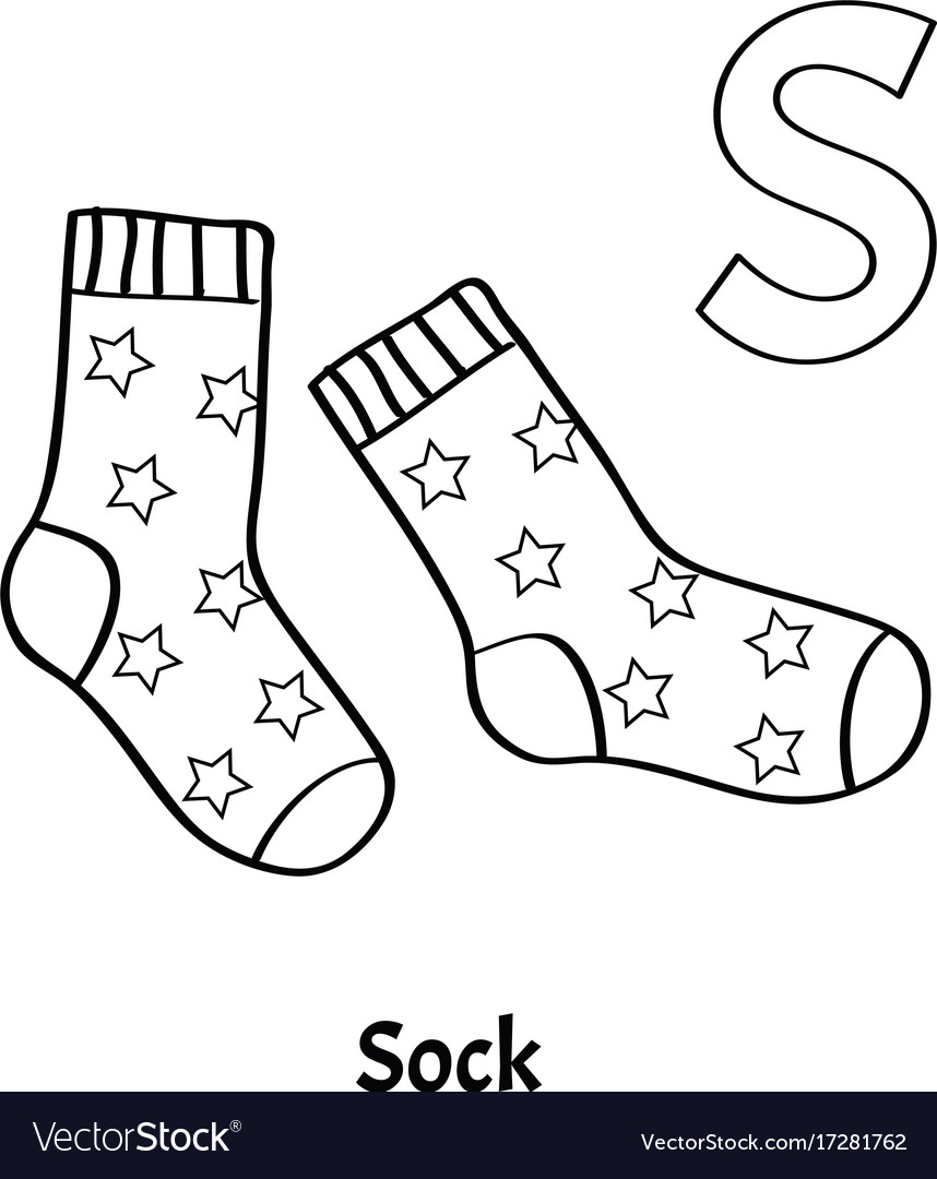 Alphabet letter s coloring page sock royalty free vector