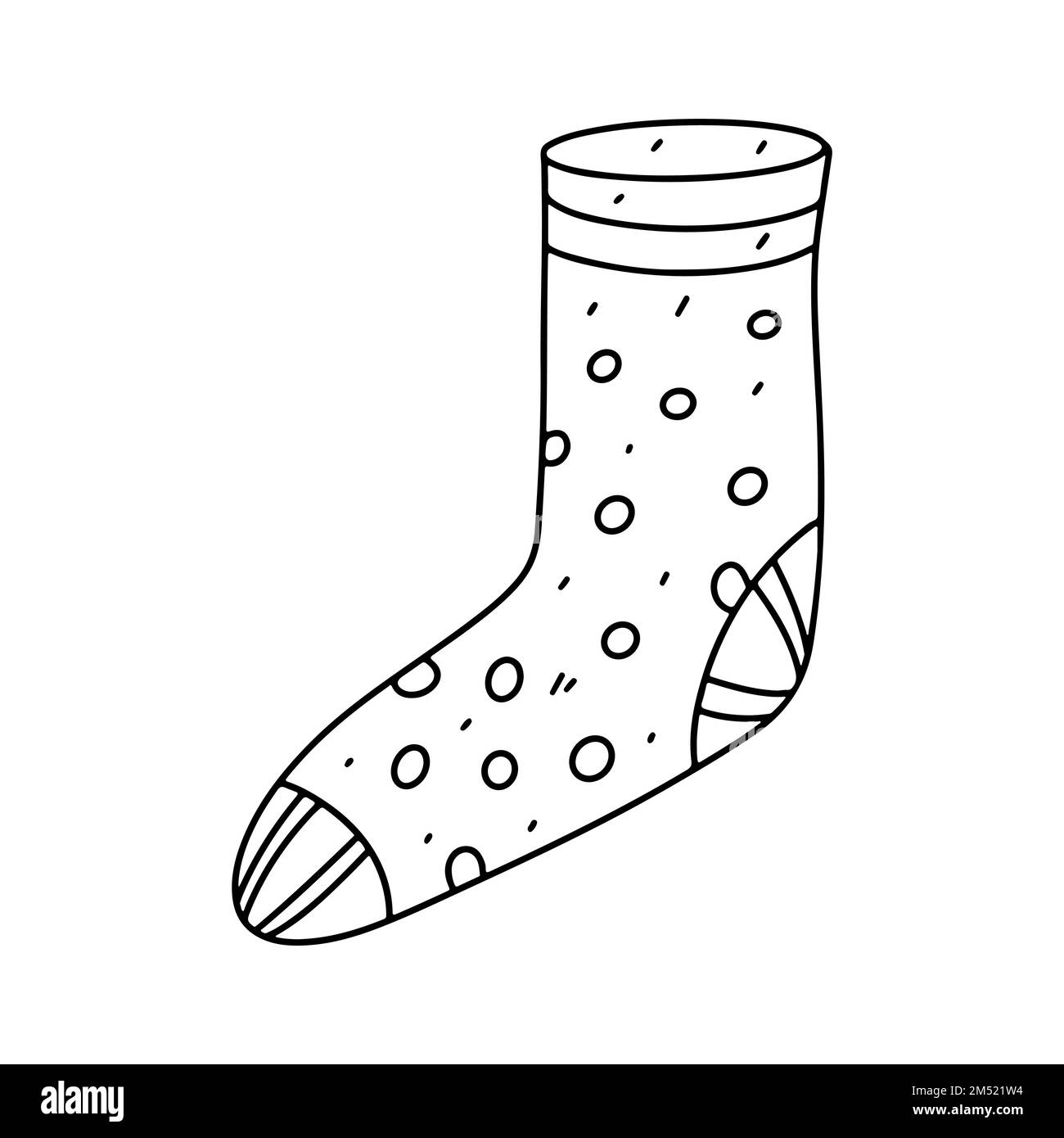 Sock with hearts pattern in hand drawn doodle style vector illustration for children coloring book stock vector image art
