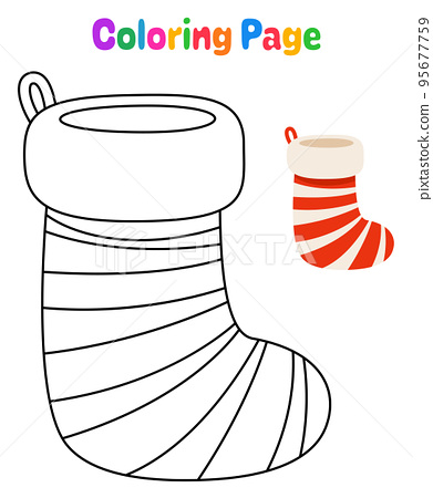 Coloring page with christmas sock for kids